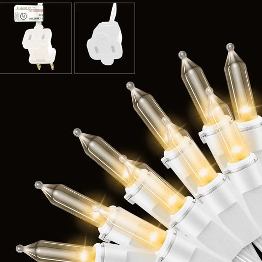 19.6ft White Wire Warm White String Lights